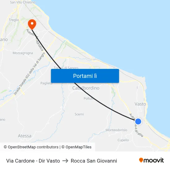 Via Cardone - Dir Vasto to Rocca San Giovanni map