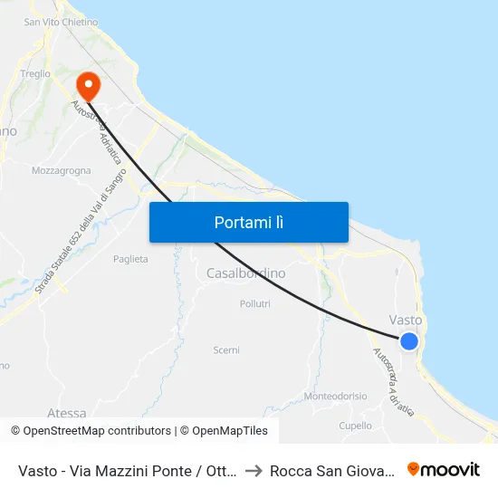Vasto - Via Mazzini Ponte / Ottica to Rocca San Giovanni map