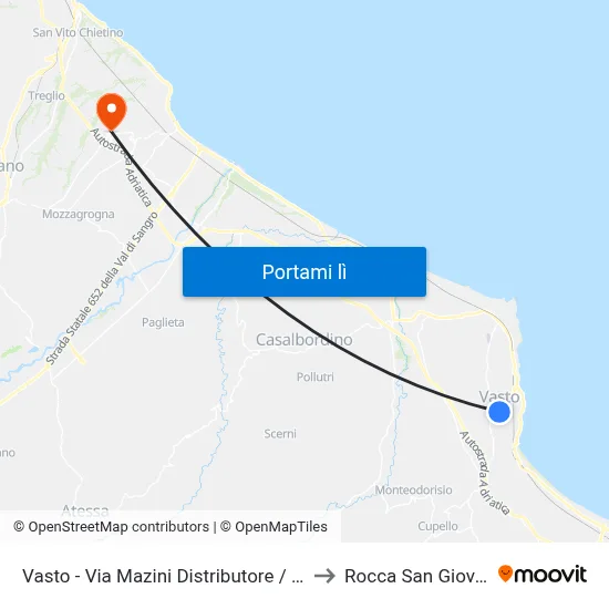 Vasto - Via Mazini Distributore / Centro to Rocca San Giovanni map