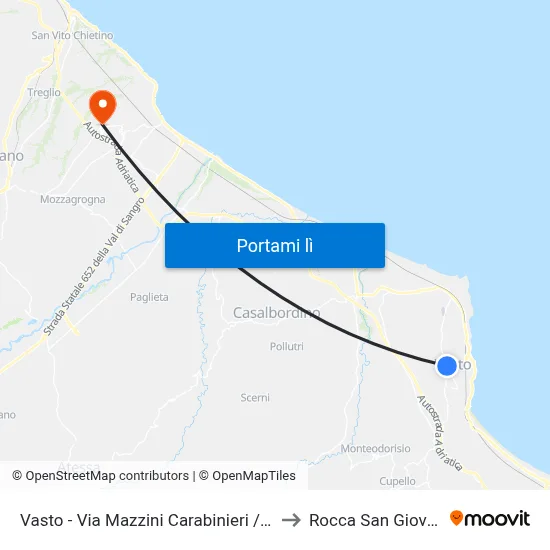 Vasto - Via Mazzini Carabinieri / Porto to Rocca San Giovanni map