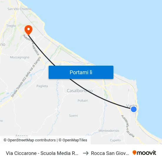 Via Ciccarone - Scuola Media Rossetti to Rocca San Giovanni map