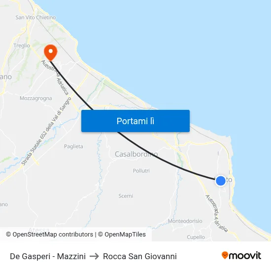 De Gasperi - Mazzini to Rocca San Giovanni map