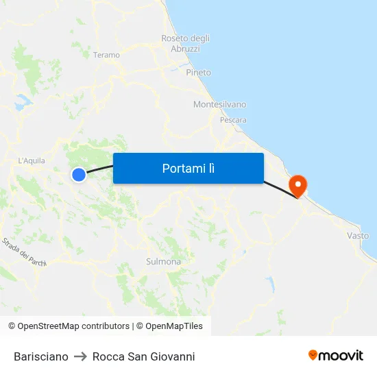 Barisciano to Rocca San Giovanni map