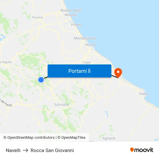 Navelli to Rocca San Giovanni map