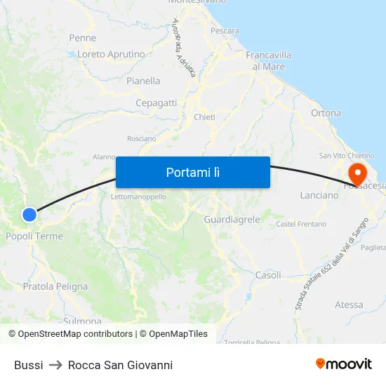 Bussi to Rocca San Giovanni map