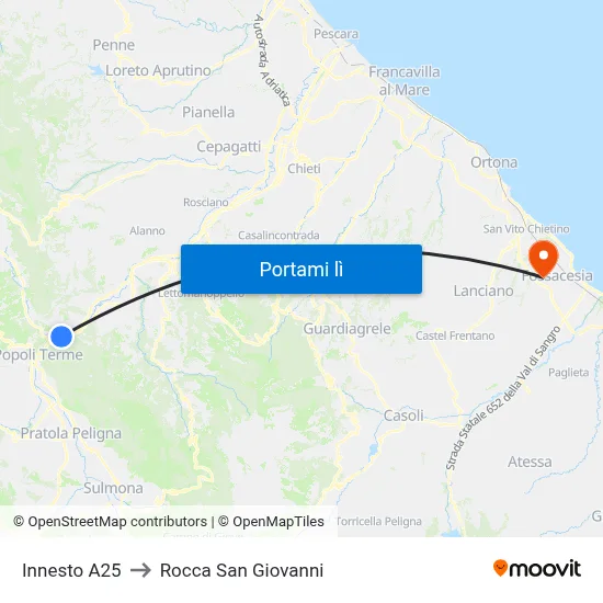 Innesto A25 to Rocca San Giovanni map