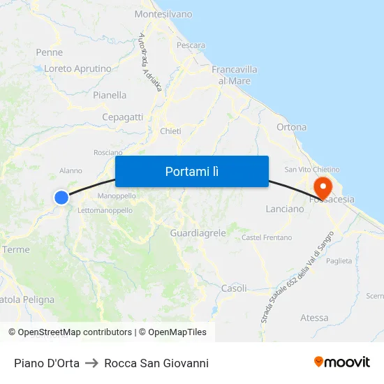 Piano D'Orta to Rocca San Giovanni map