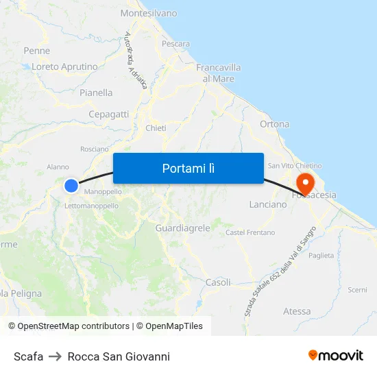 Scafa to Rocca San Giovanni map