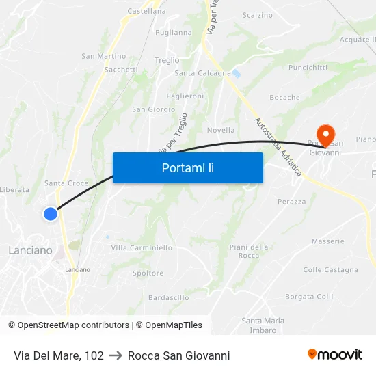 Via Del Mare, 102 to Rocca San Giovanni map