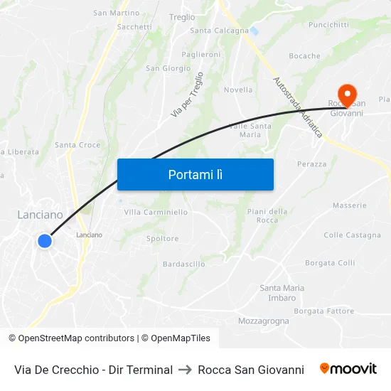 Via De Crecchio - Dir Terminal to Rocca San Giovanni map