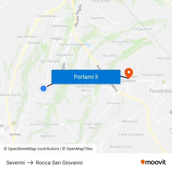 Severini to Rocca San Giovanni map