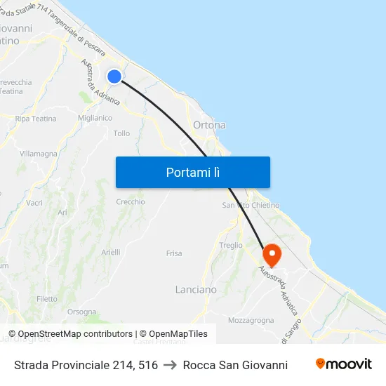 Strada Provinciale 214, 516 to Rocca San Giovanni map