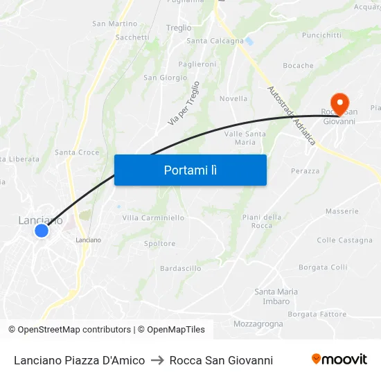 Lanciano Piazza D'Amico to Rocca San Giovanni map