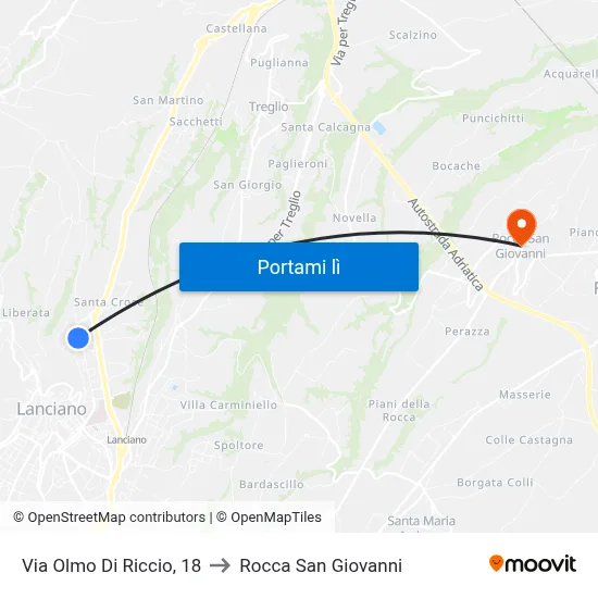 Via Olmo Di Riccio, 18 to Rocca San Giovanni map