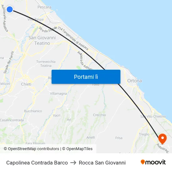 Capolinea Contrada Barco to Rocca San Giovanni map