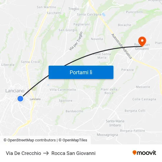 Via De Crecchio to Rocca San Giovanni map