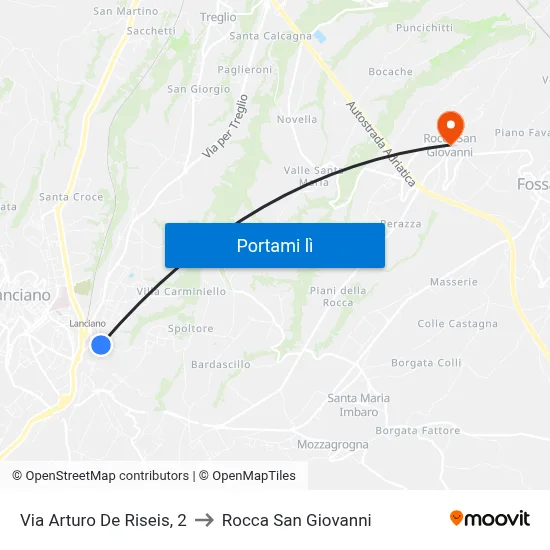 Via Arturo De Riseis, 2 to Rocca San Giovanni map