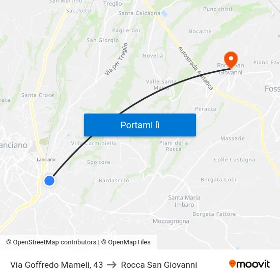 Via Goffredo Mameli, 43 to Rocca San Giovanni map