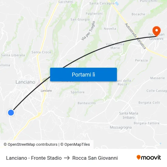 Lanciano - Fronte Stadio to Rocca San Giovanni map