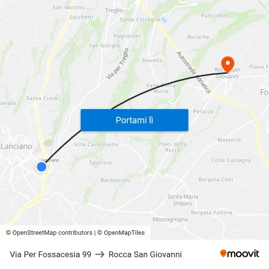 Via Per Fossacesia 99 to Rocca San Giovanni map