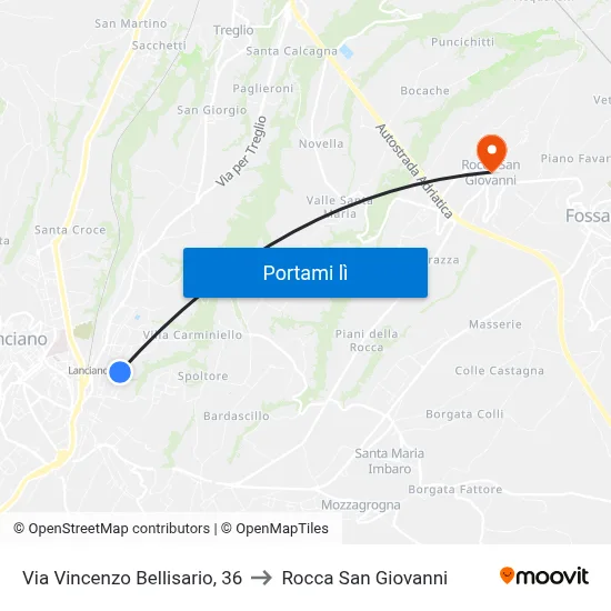 Via Vincenzo Bellisario, 36 to Rocca San Giovanni map