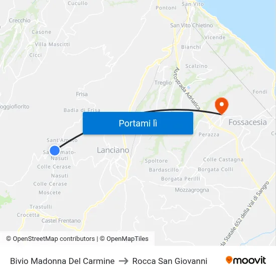 Bivio Madonna Del Carmine to Rocca San Giovanni map