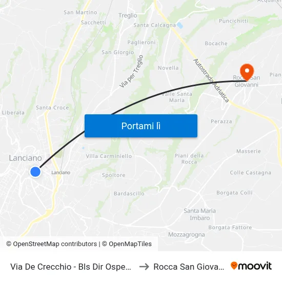 Via De Crecchio - Bls Dir Ospedale to Rocca San Giovanni map