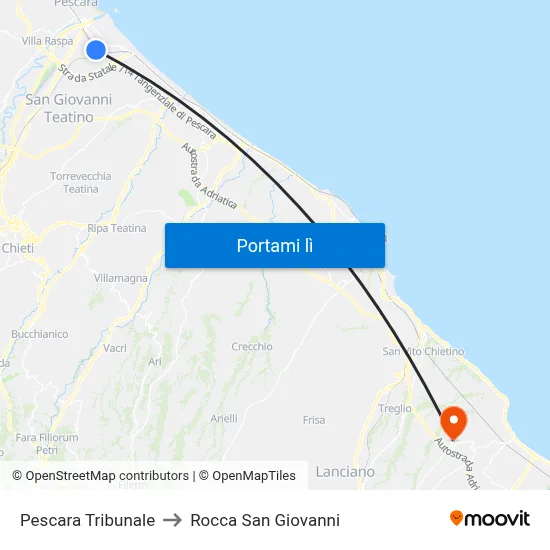Pescara Tribunale to Rocca San Giovanni map