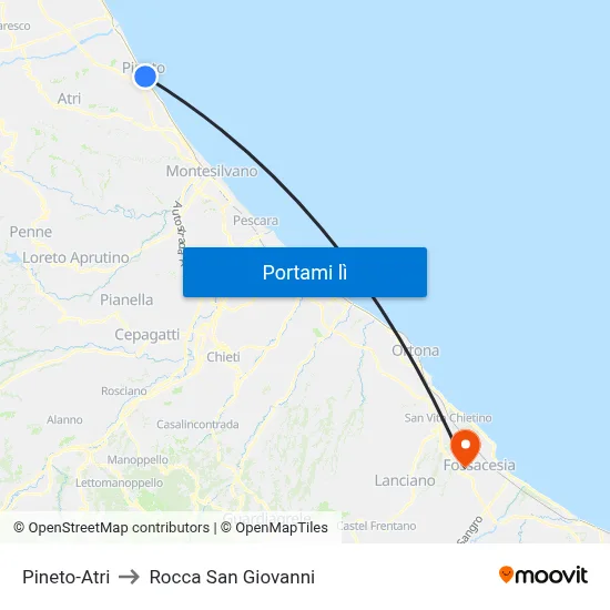 Pineto-Atri to Rocca San Giovanni map