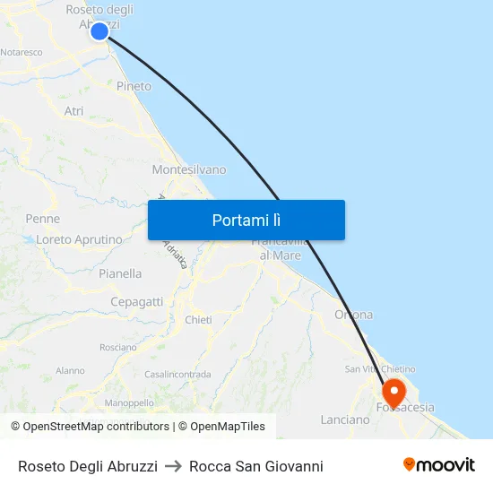 Roseto Degli Abruzzi to Rocca San Giovanni map