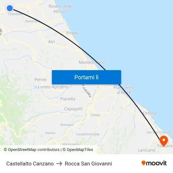 Castellalto Canzano to Rocca San Giovanni map