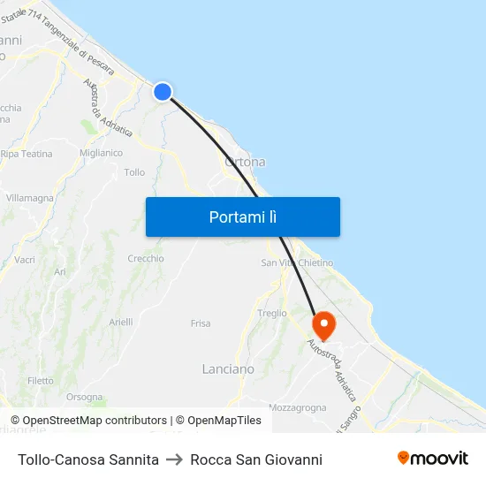 Tollo-Canosa Sannita to Rocca San Giovanni map