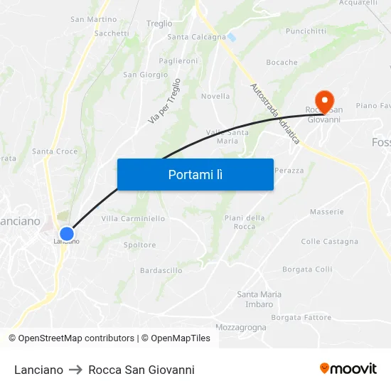 Lanciano to Rocca San Giovanni map