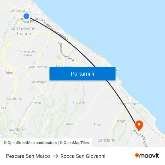 Pescara San Marco to Rocca San Giovanni map