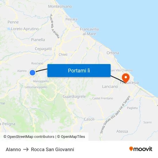 Alanno to Rocca San Giovanni map