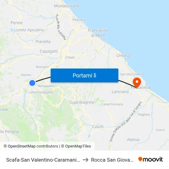 Scafa-San Valentino-Caramanico to Rocca San Giovanni map