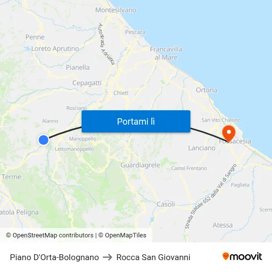 Piano D'Orta-Bolognano to Rocca San Giovanni map