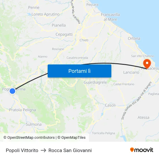 Popoli Vittorito to Rocca San Giovanni map