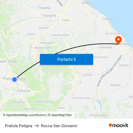 Pratola Peligna to Rocca San Giovanni map