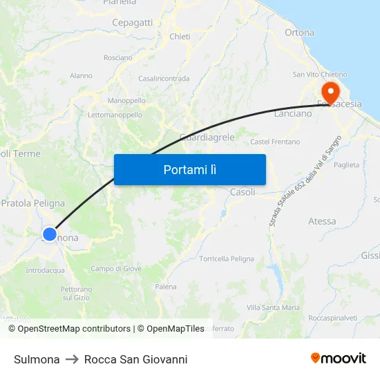 Sulmona to Rocca San Giovanni map