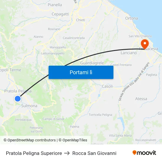 Pratola Peligna Superiore to Rocca San Giovanni map