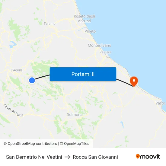 San Demetrio Ne' Vestini to Rocca San Giovanni map