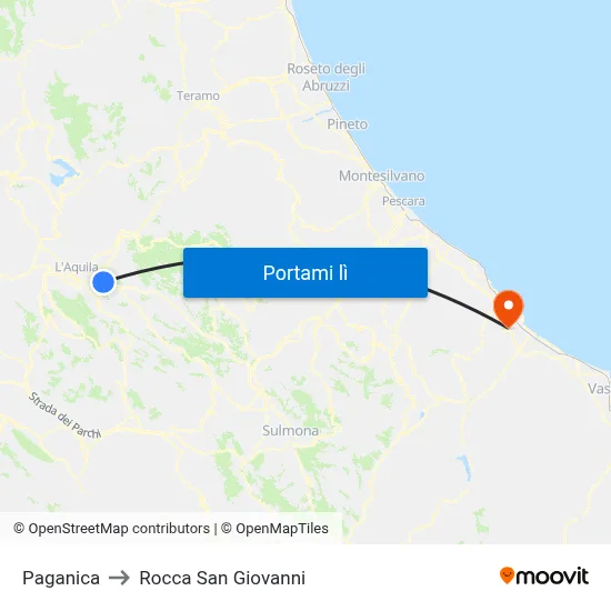 Paganica to Rocca San Giovanni map