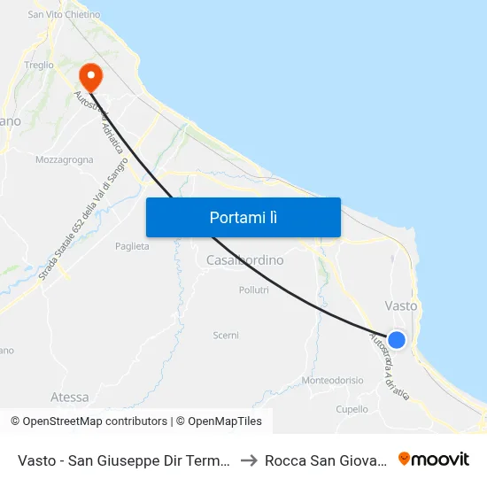 Vasto - San Giuseppe Dir Terminal to Rocca San Giovanni map
