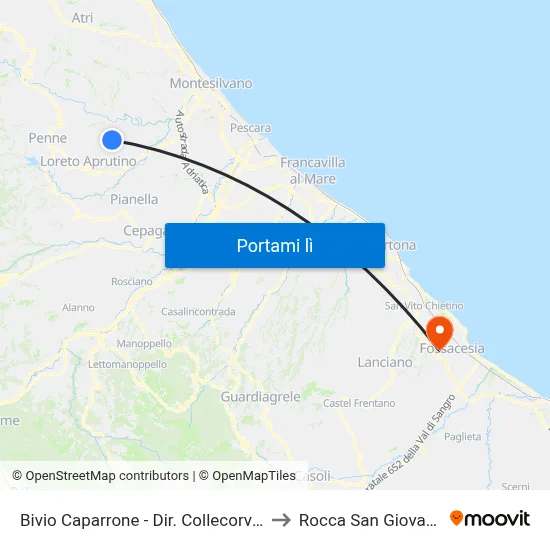 Bivio Caparrone - Dir. Collecorvino to Rocca San Giovanni map