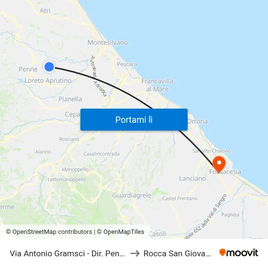 Via Antonio Gramsci - Dir. Penne to Rocca San Giovanni map
