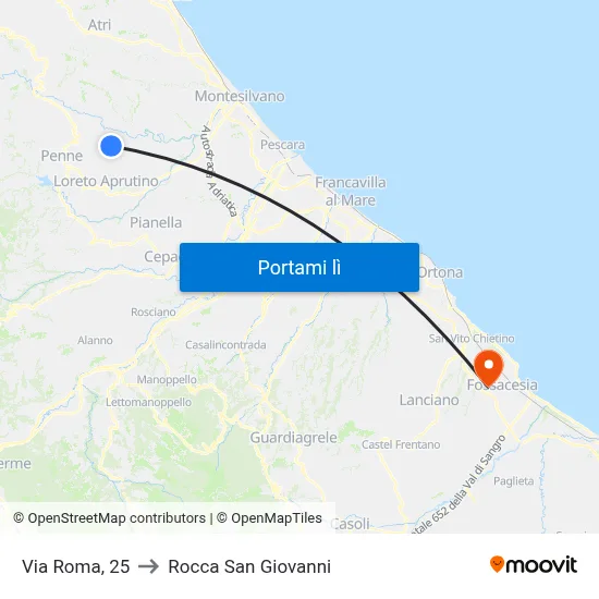 Via Roma, 25 to Rocca San Giovanni map