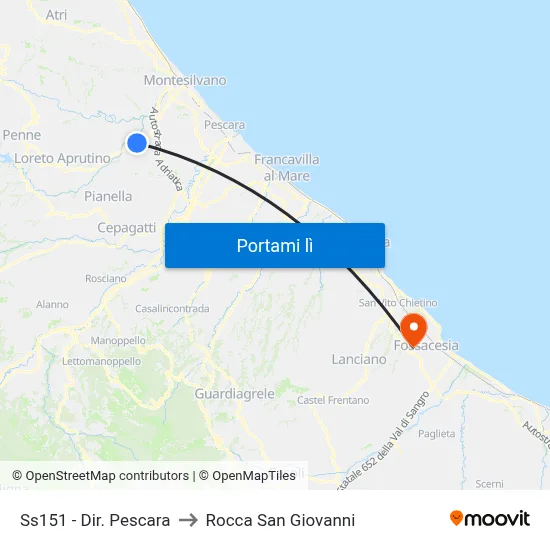 Ss151 - Dir. Pescara to Rocca San Giovanni map