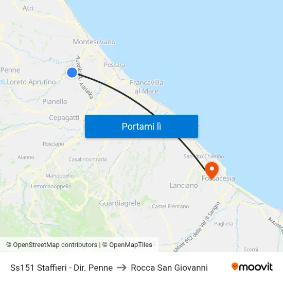 Ss151 Staffieri - Dir. Penne to Rocca San Giovanni map