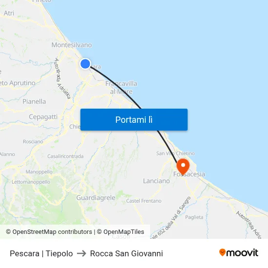 Pescara | Tiepolo to Rocca San Giovanni map